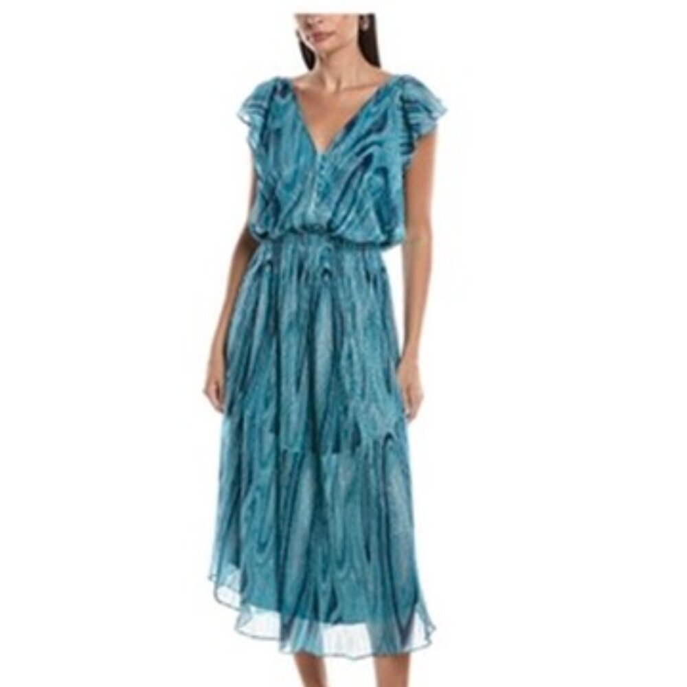 Ramy Brook Liona V-Neck Ruffle Sleeve Dress medium MSRP 525